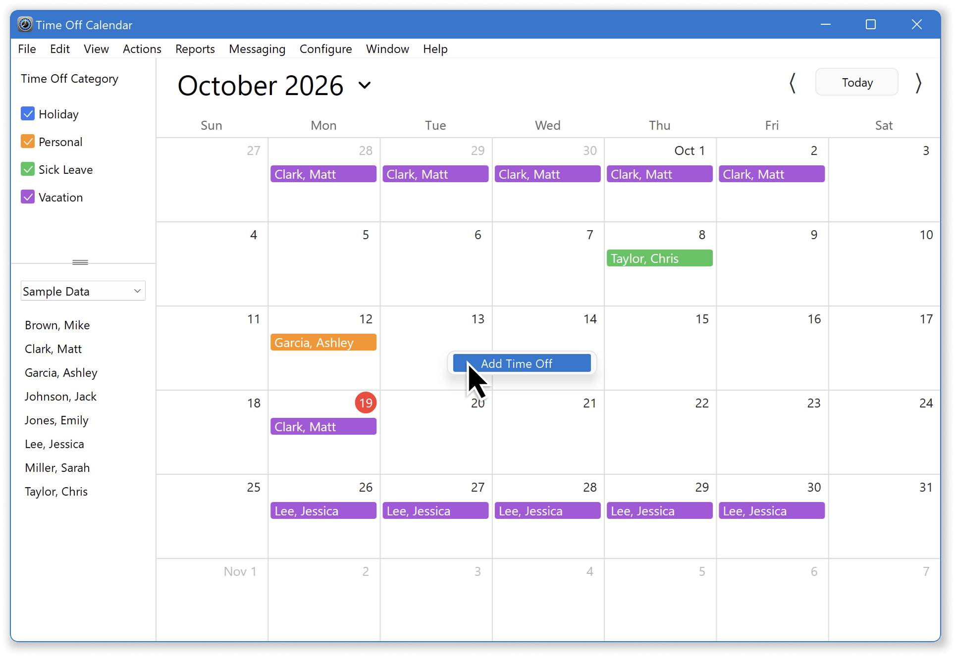 Virtual TimeClock Time Off Calendar Easily Add Time Off