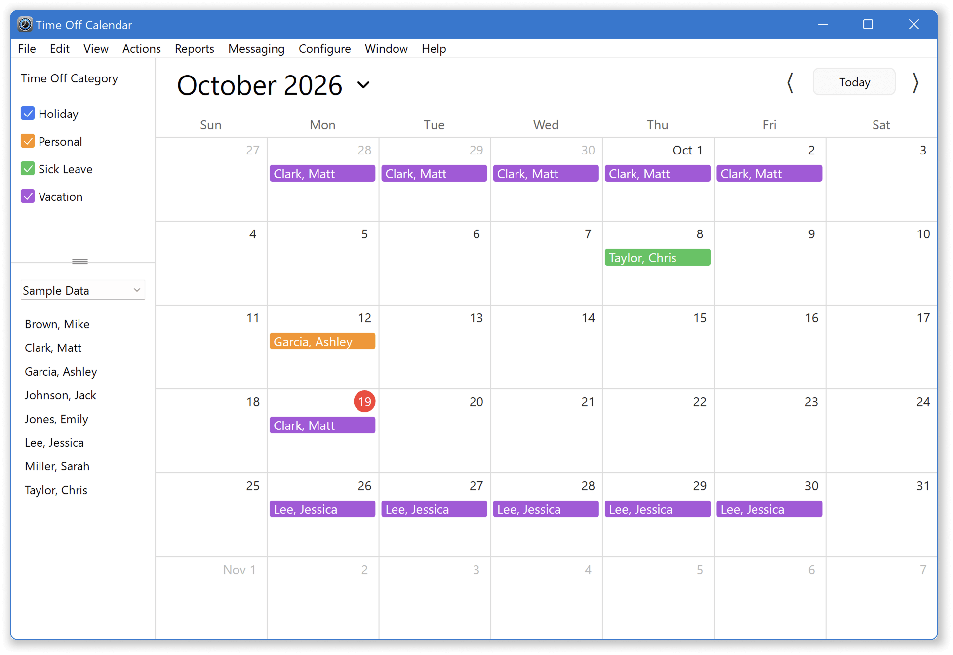 Virtual TimeClock Time Off Calendar Track Leave at a Glance View