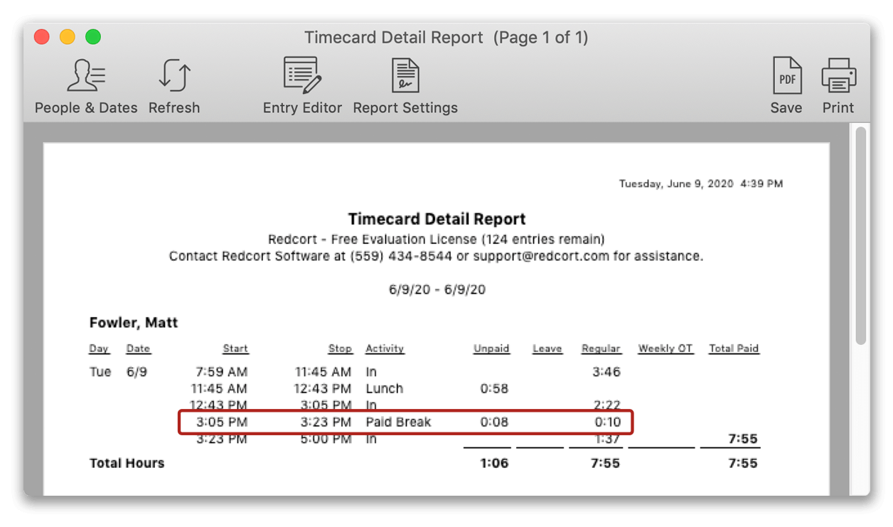 Break with a limit on timecard