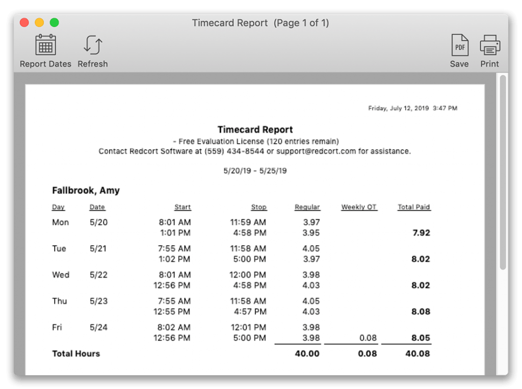 Time tracking software with automatically totaled reports