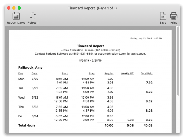 Redcort timecard - drugkery