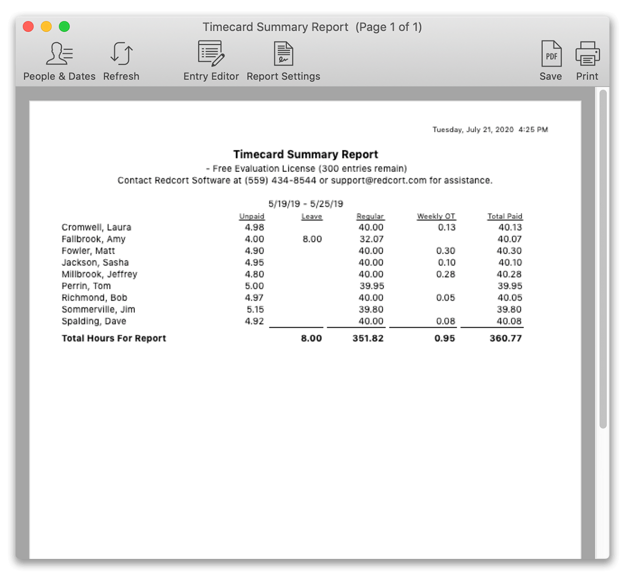 Timecard Summary Report in Virtual TimeClock