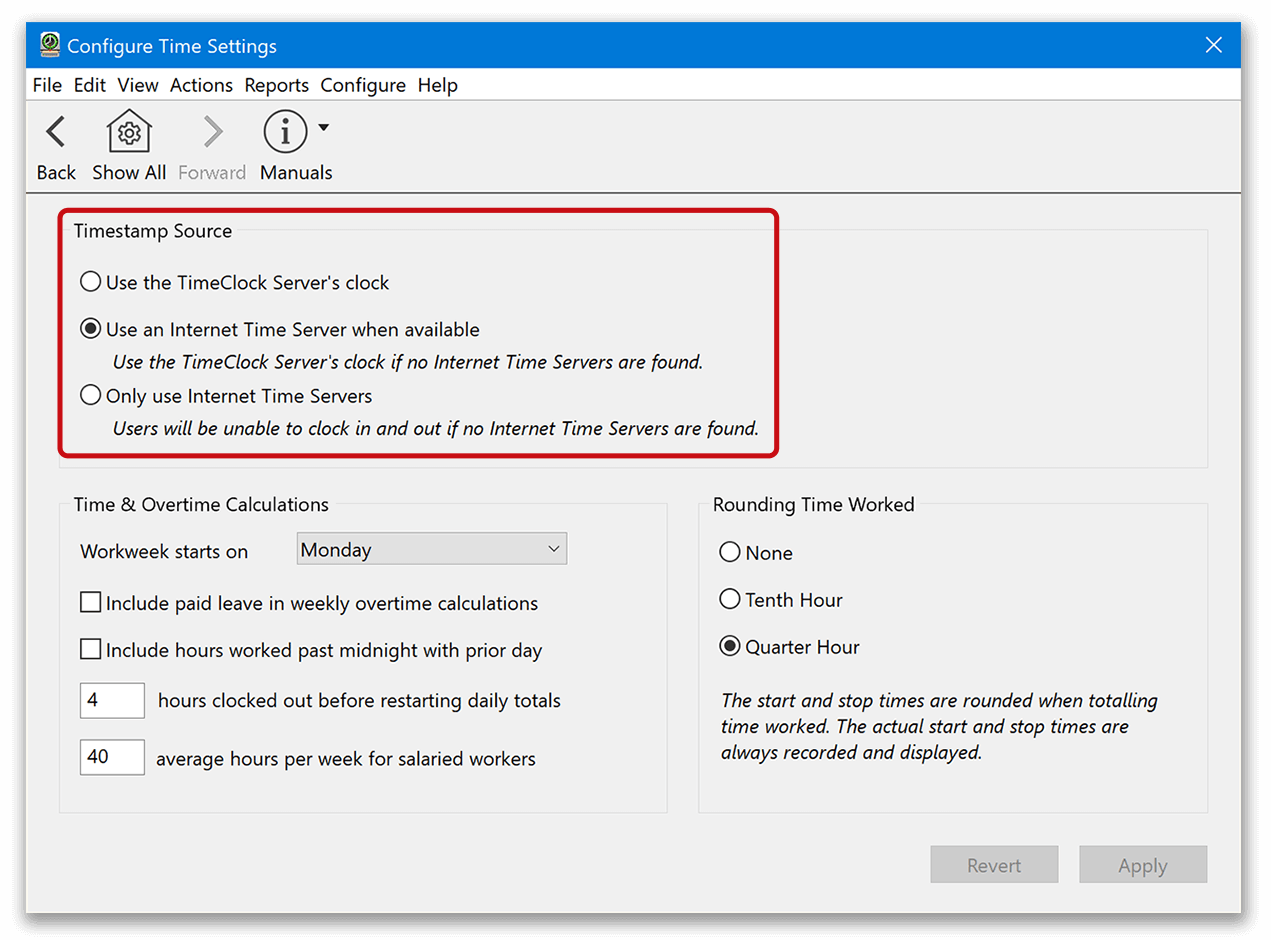 Timestamp options in Virtual TimeClock