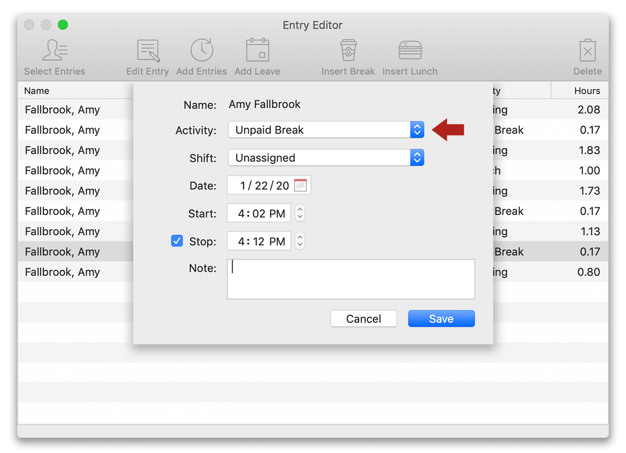 Changing break activity in Virtual TimeClock