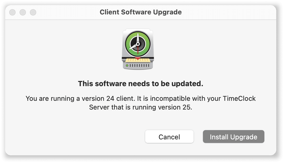 Virtual TimeClock User Client Upgrade Notification