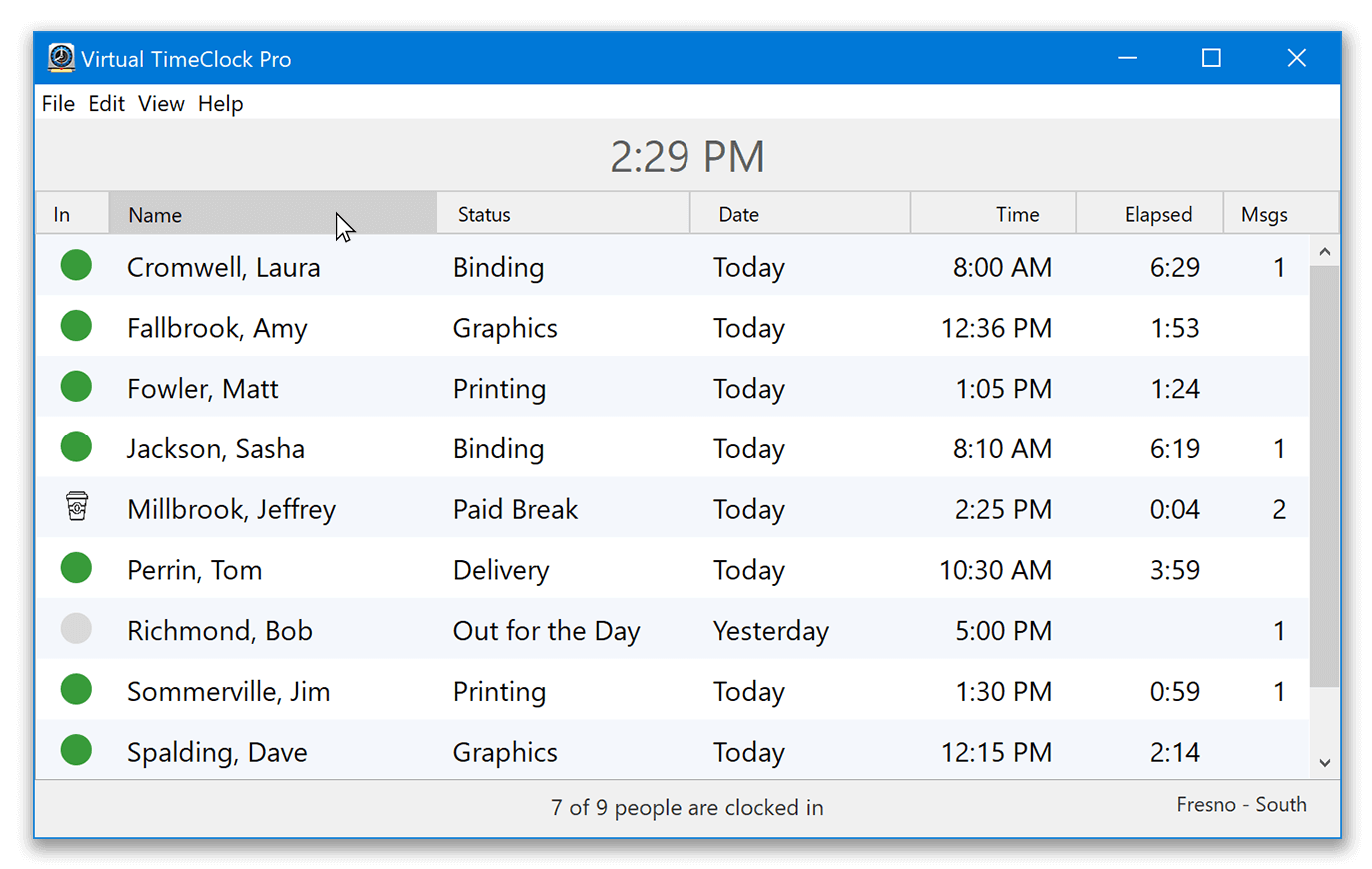 How to sort the time clock in and out board list