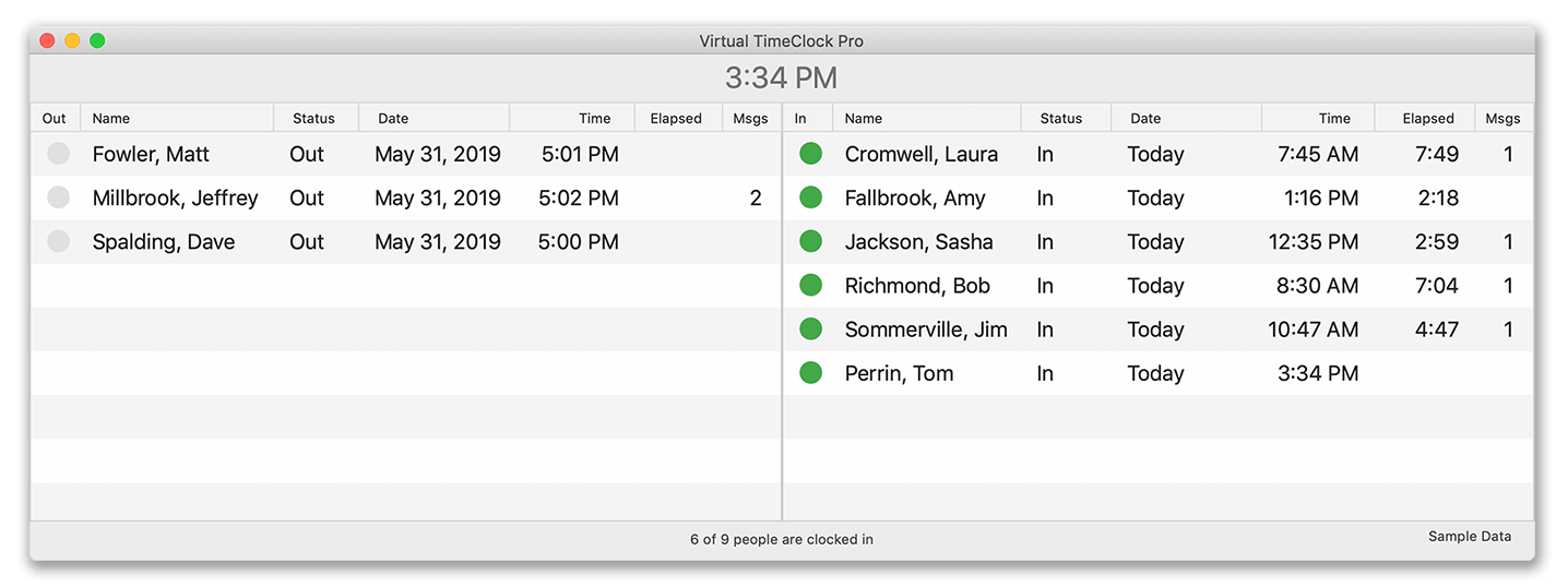 Two list view in user mode of Virtual Time Clock