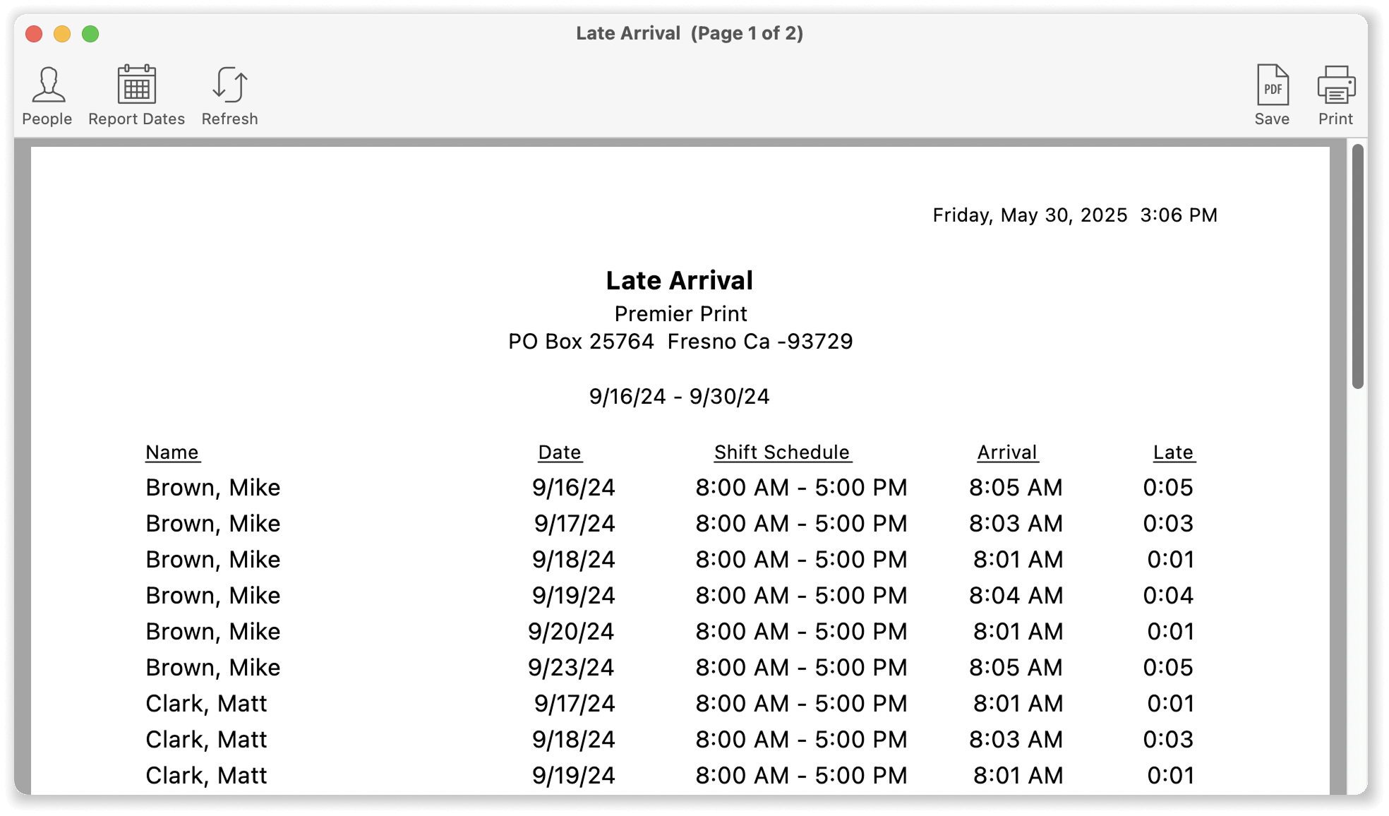 virtual timeclock late arrival report