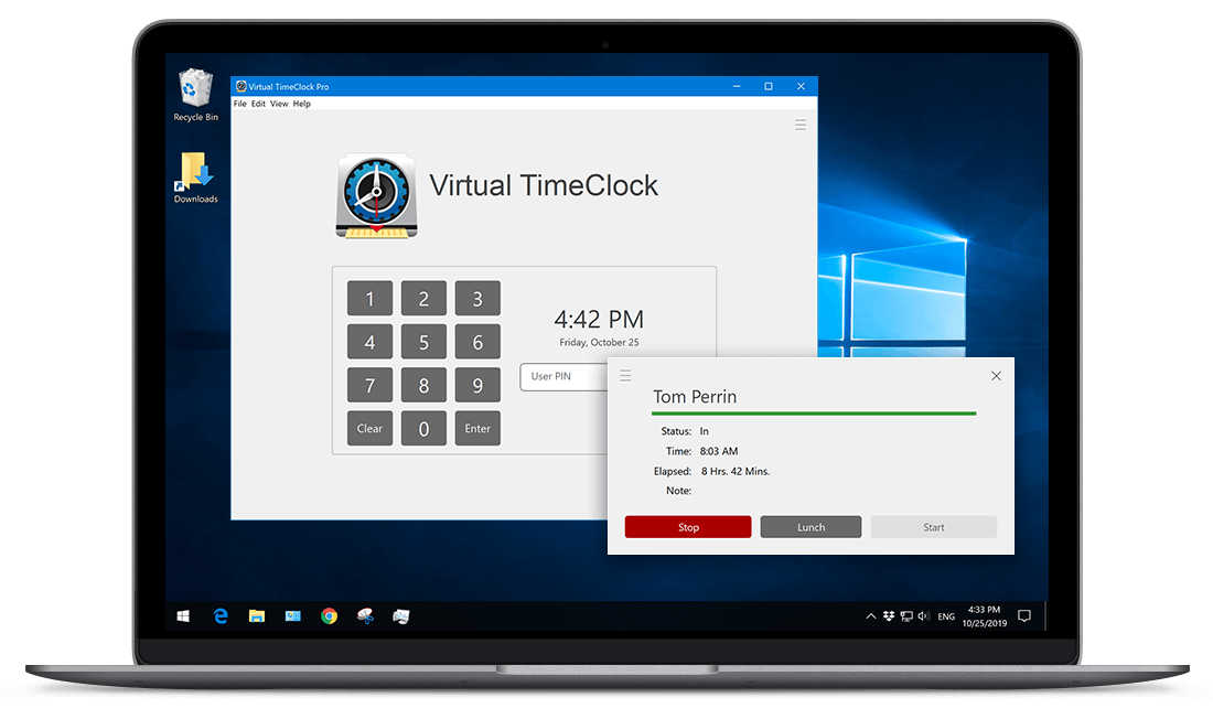 The Redcort Virtual TimeClock displayed on a computer screen.