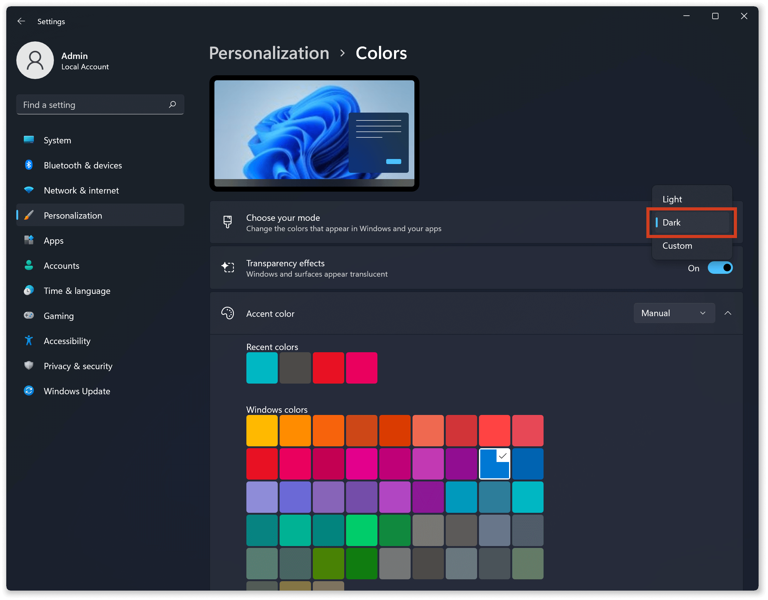 windows dark mode