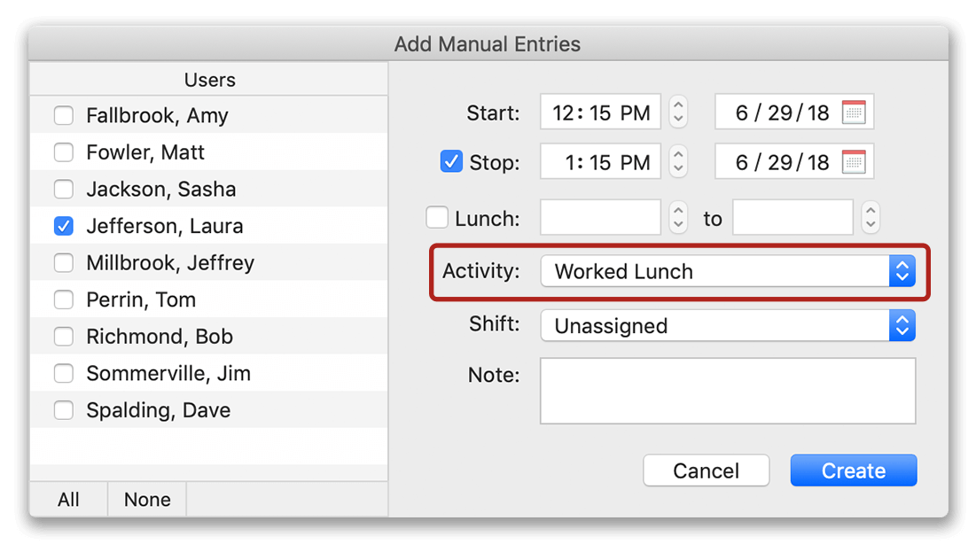 Adding worked lunch to timecard